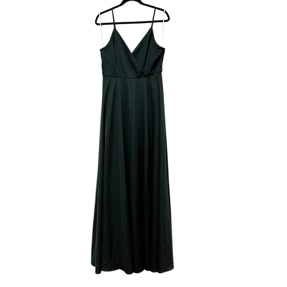 Lulus size Large‎ dark green faux wrap dress long maxi cross front simple satin - Picture 1 of 8